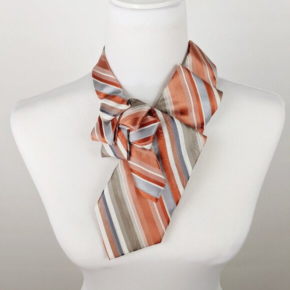 Fall Orange Ascot - Striped Silk Scarf - Unisex Accessories - Picture 6 of 6